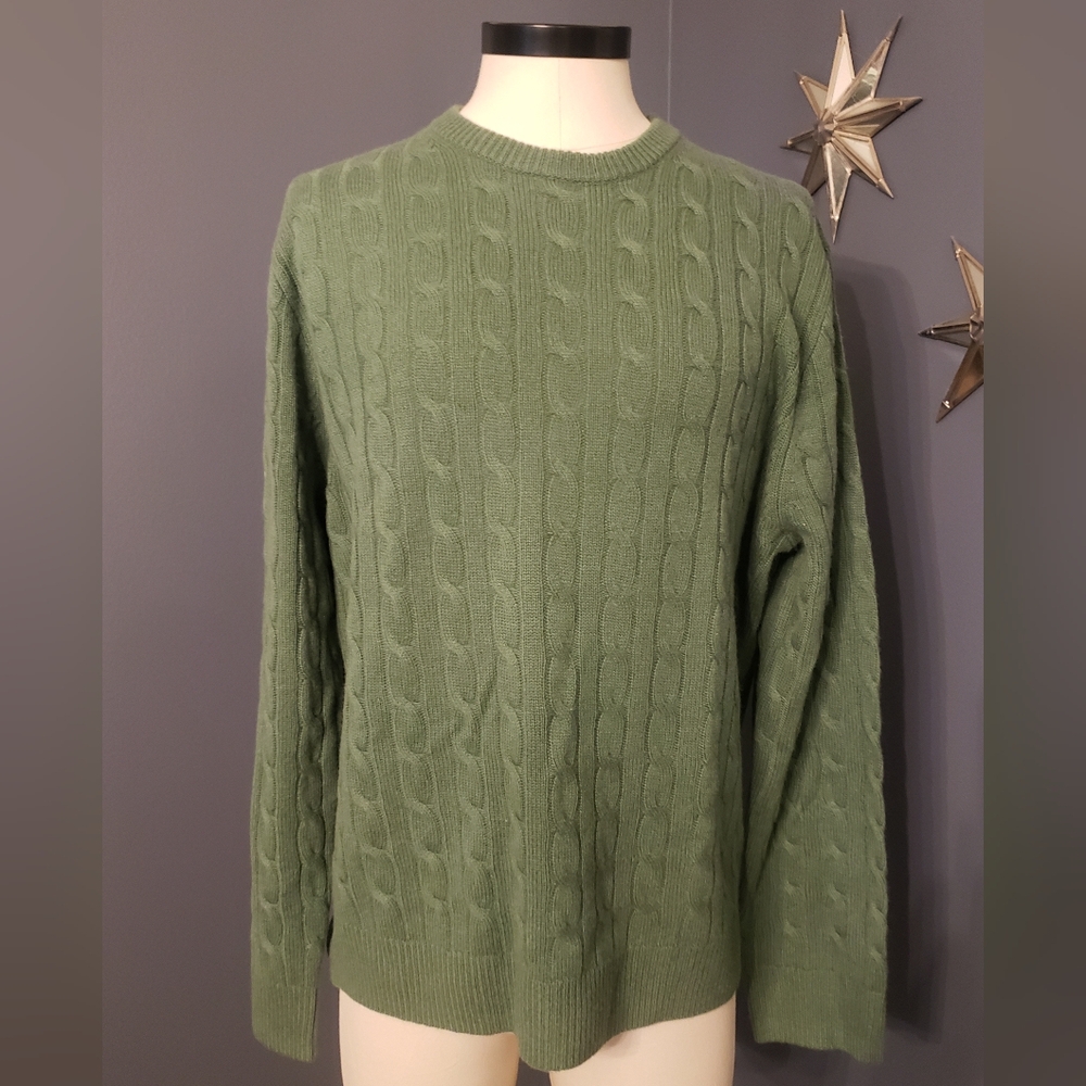 J. Crew Cashmere Green Cable Knit Crewneck Sweater